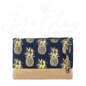Navy Blue and Gold Print Pineapple Clutch Wristlet